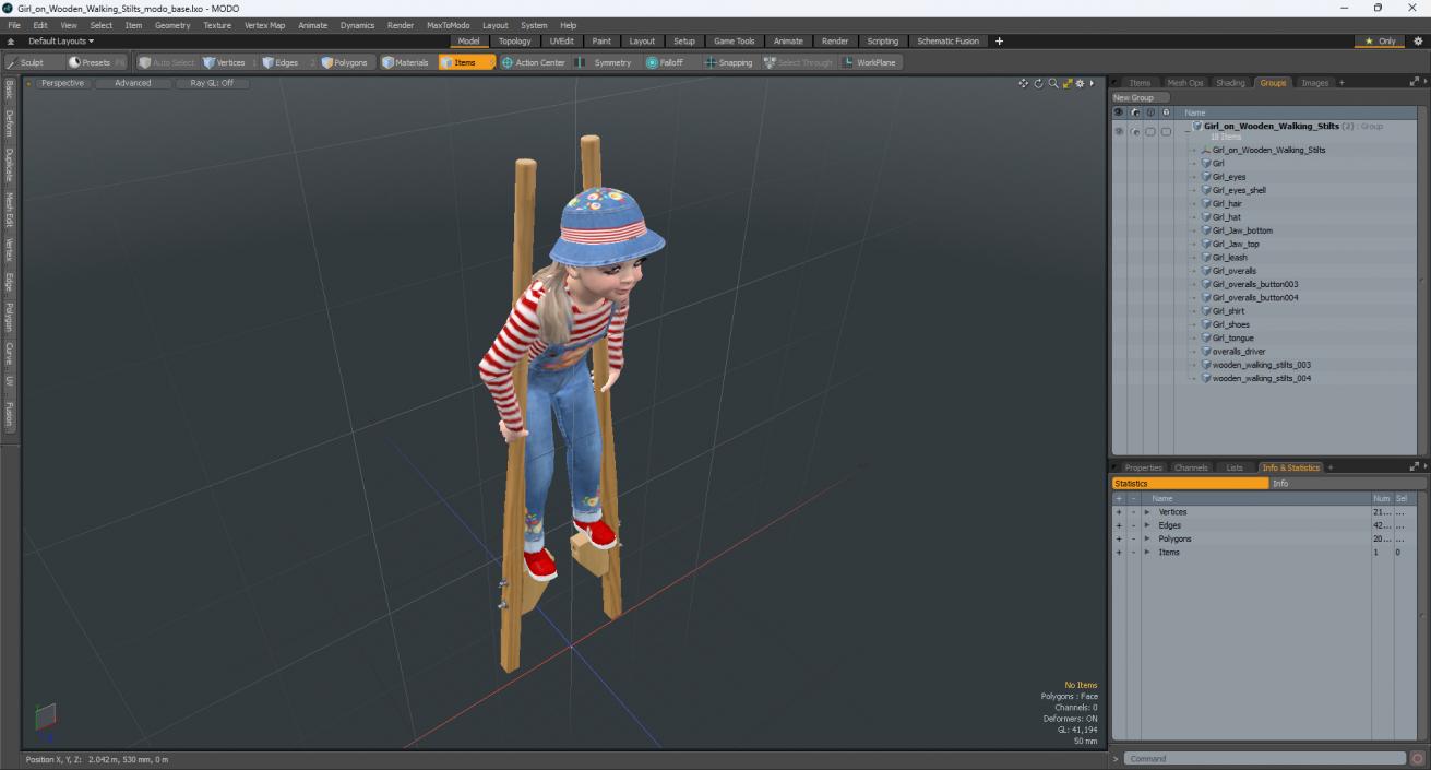 Girl on Wooden Walking Stilts 3D model