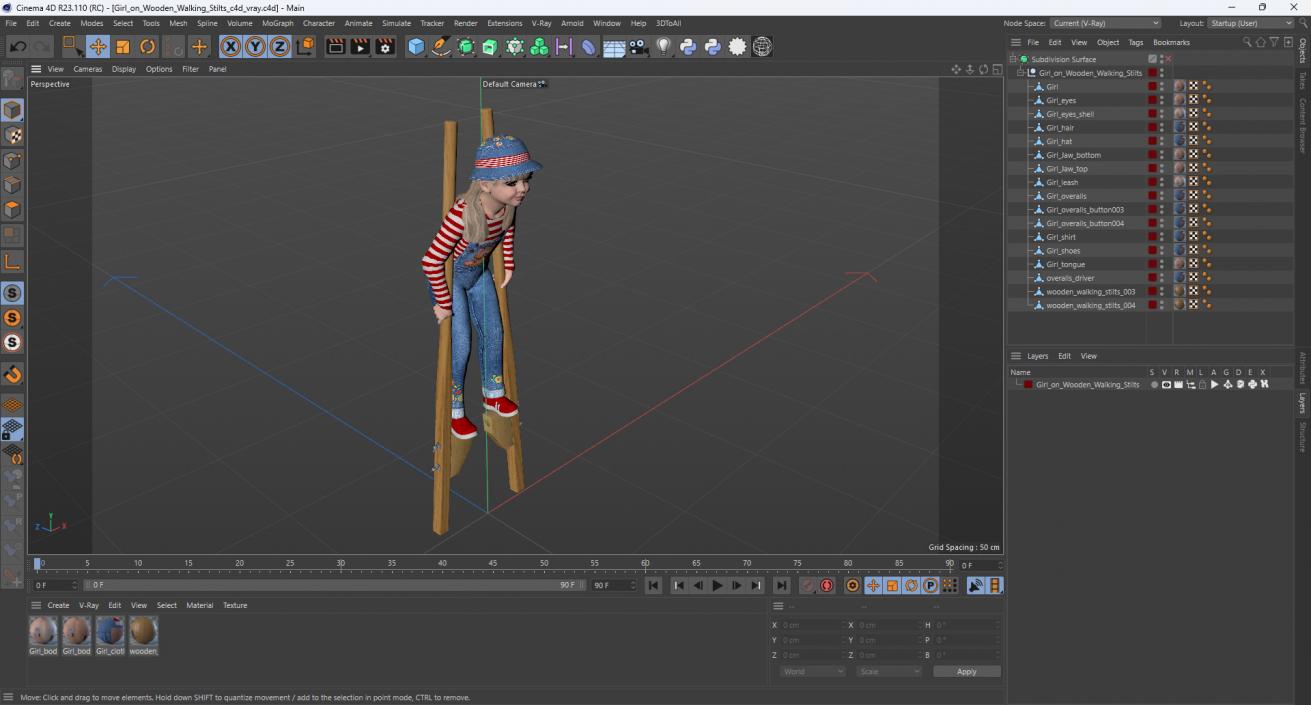 Girl on Wooden Walking Stilts 3D model