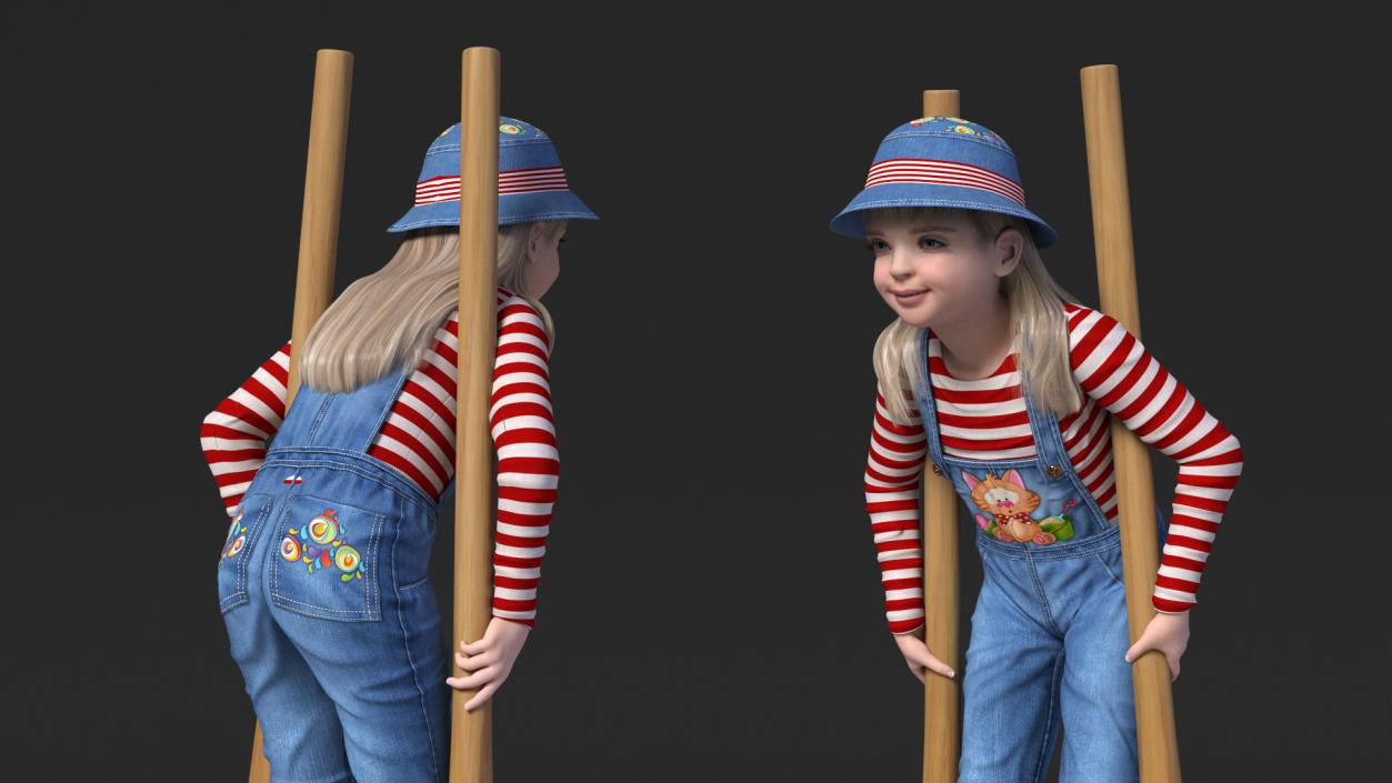 Girl on Wooden Walking Stilts 3D model