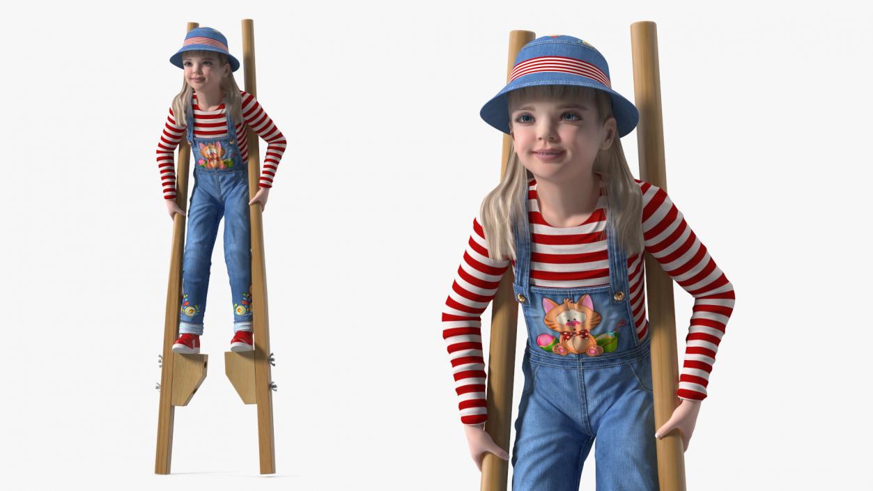 Girl on Wooden Walking Stilts 3D model