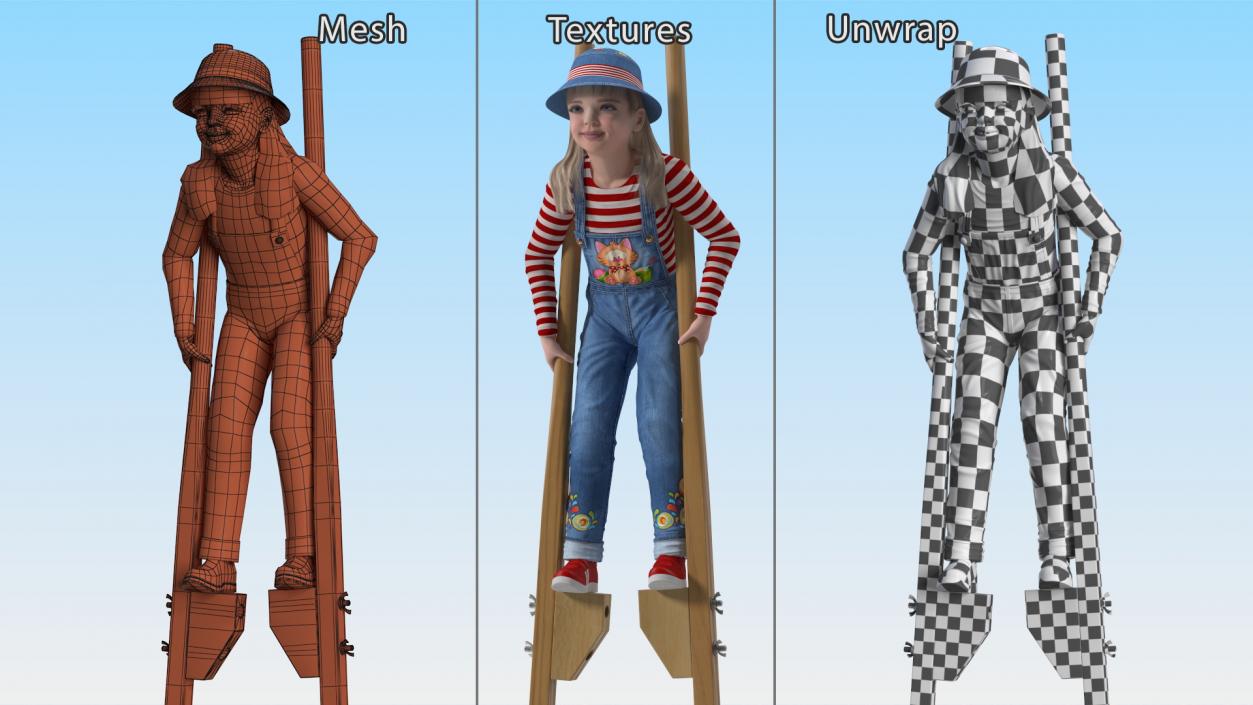 Girl on Wooden Walking Stilts 3D model