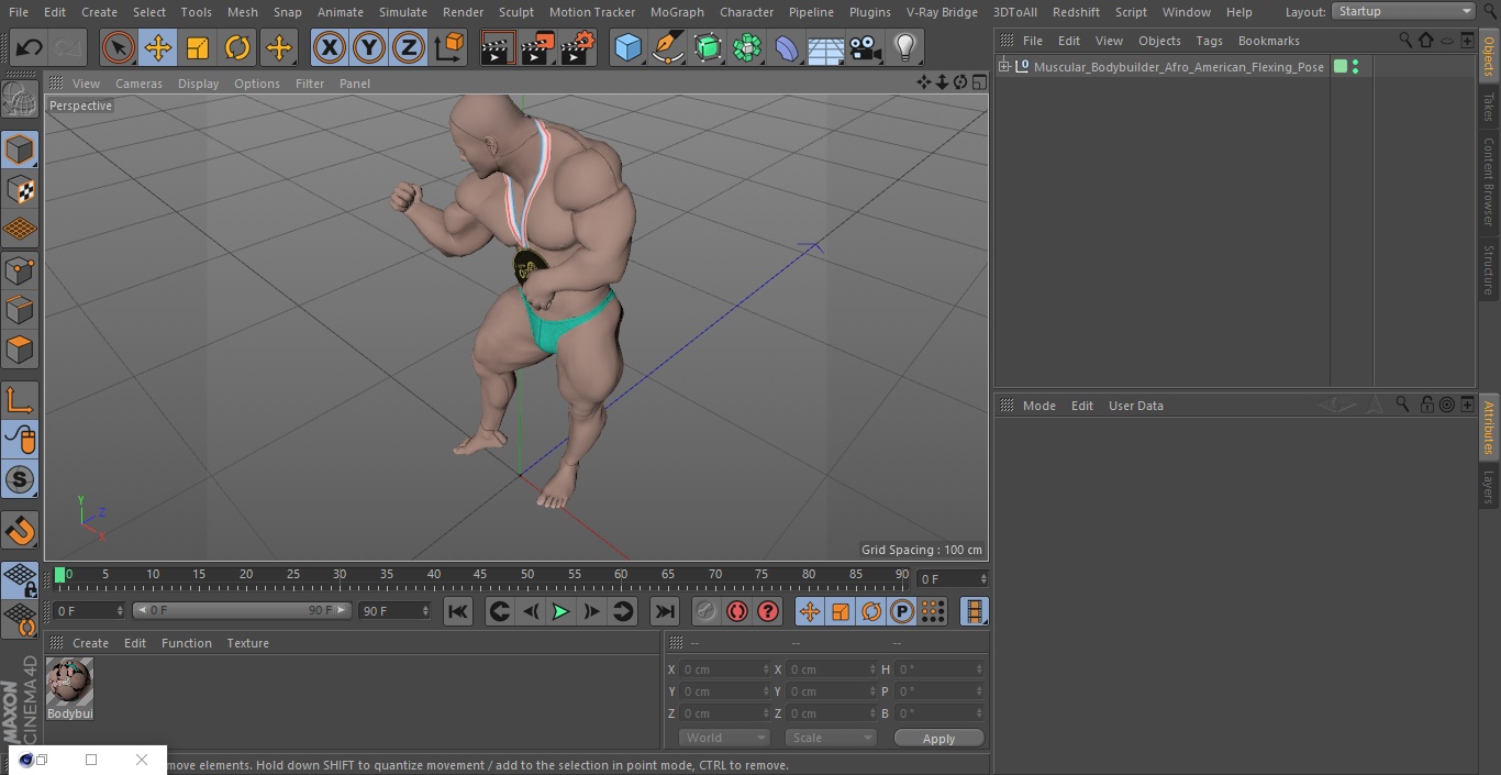 Muscular Bodybuilder Afro American Flexing Pose 3D