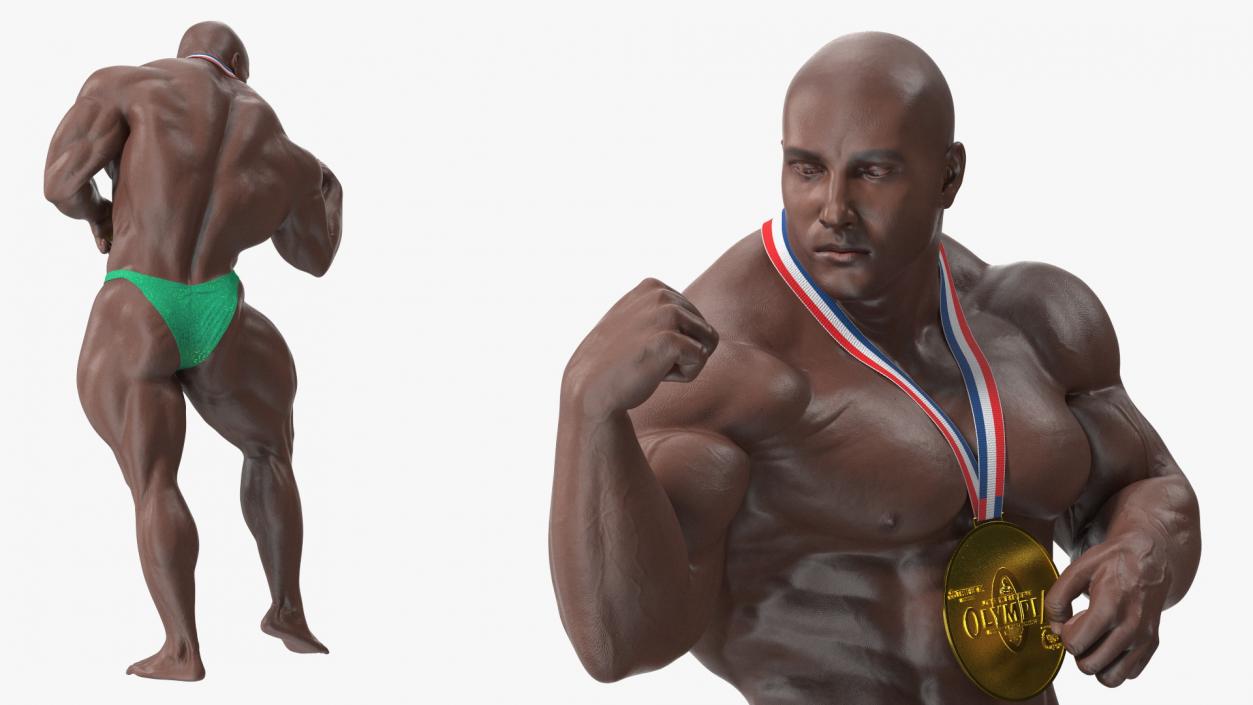 Muscular Bodybuilder Afro American Flexing Pose 3D