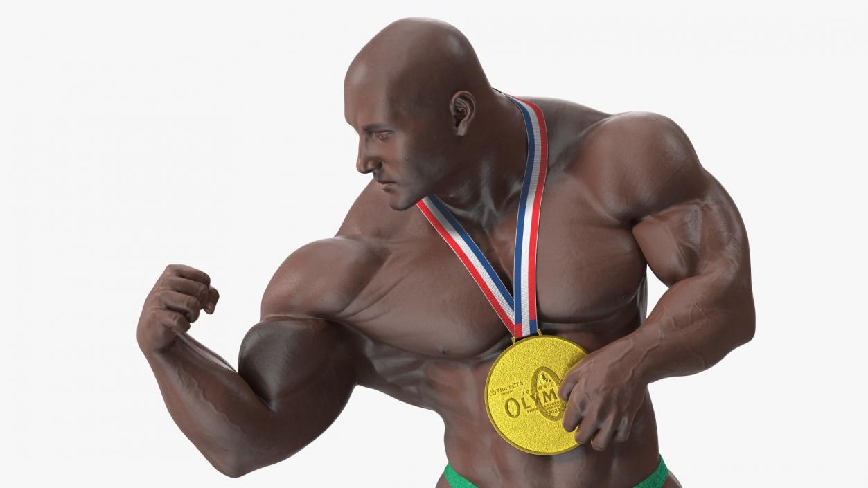 Muscular Bodybuilder Afro American Flexing Pose 3D