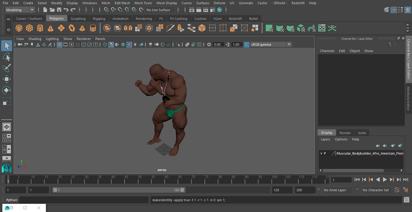 Muscular Bodybuilder Afro American Flexing Pose 3D