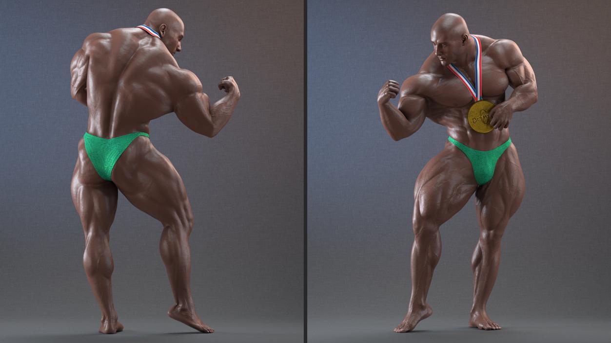 Muscular Bodybuilder Afro American Flexing Pose 3D