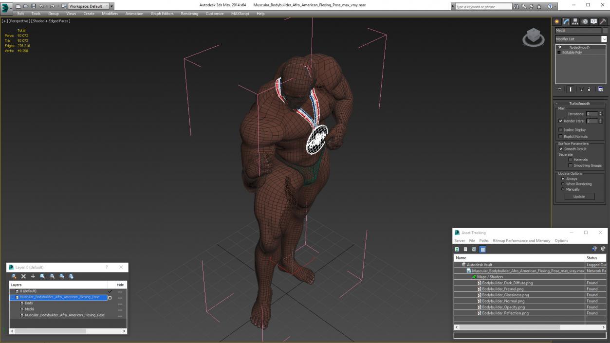 Muscular Bodybuilder Afro American Flexing Pose 3D