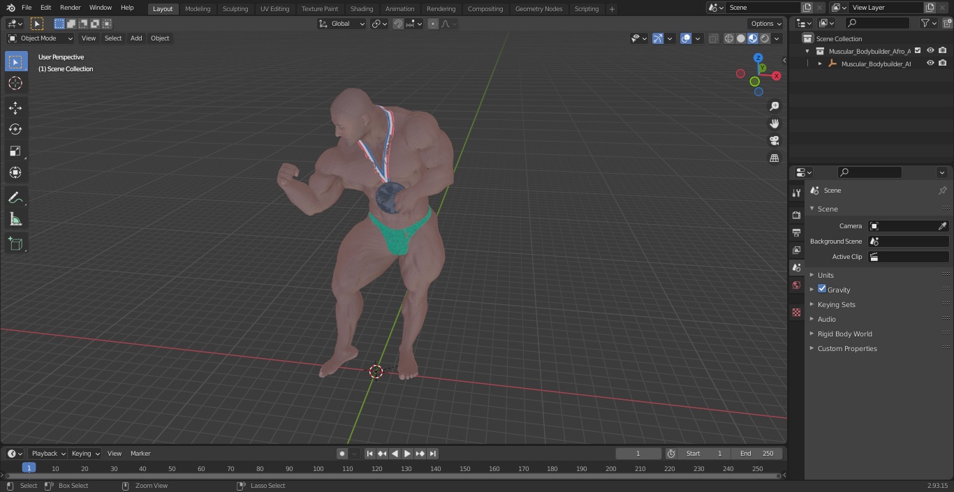 Muscular Bodybuilder Afro American Flexing Pose 3D