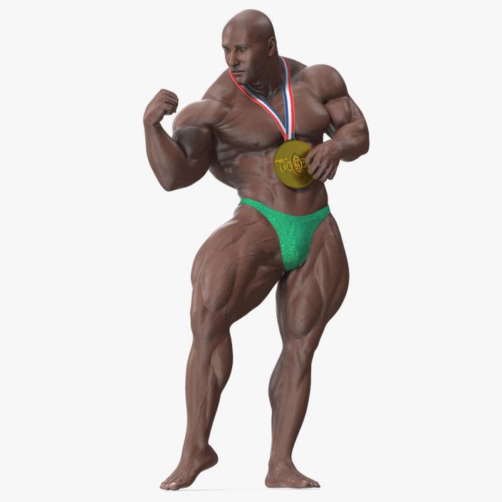 Muscular Bodybuilder Afro American Flexing Pose 3D