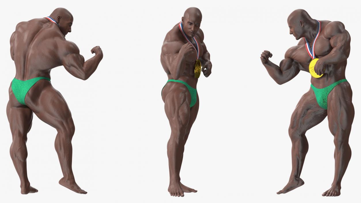 Muscular Bodybuilder Afro American Flexing Pose 3D