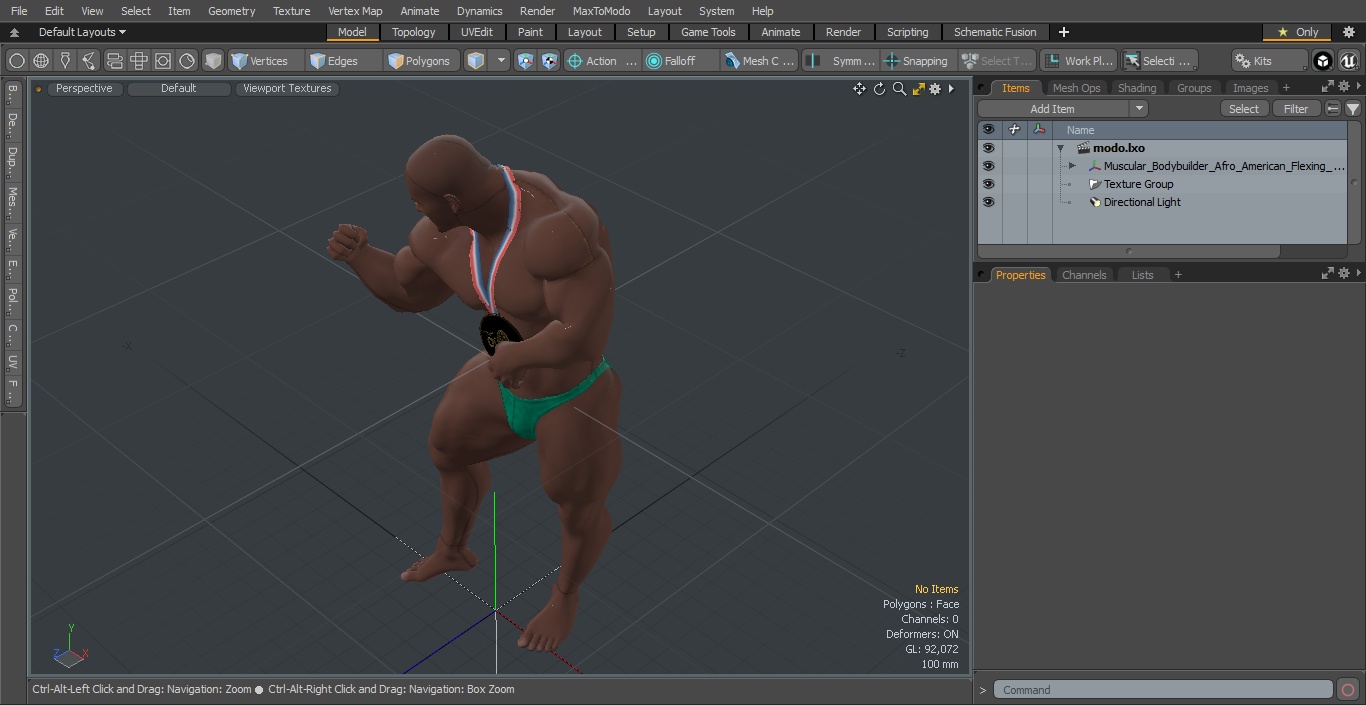 Muscular Bodybuilder Afro American Flexing Pose 3D