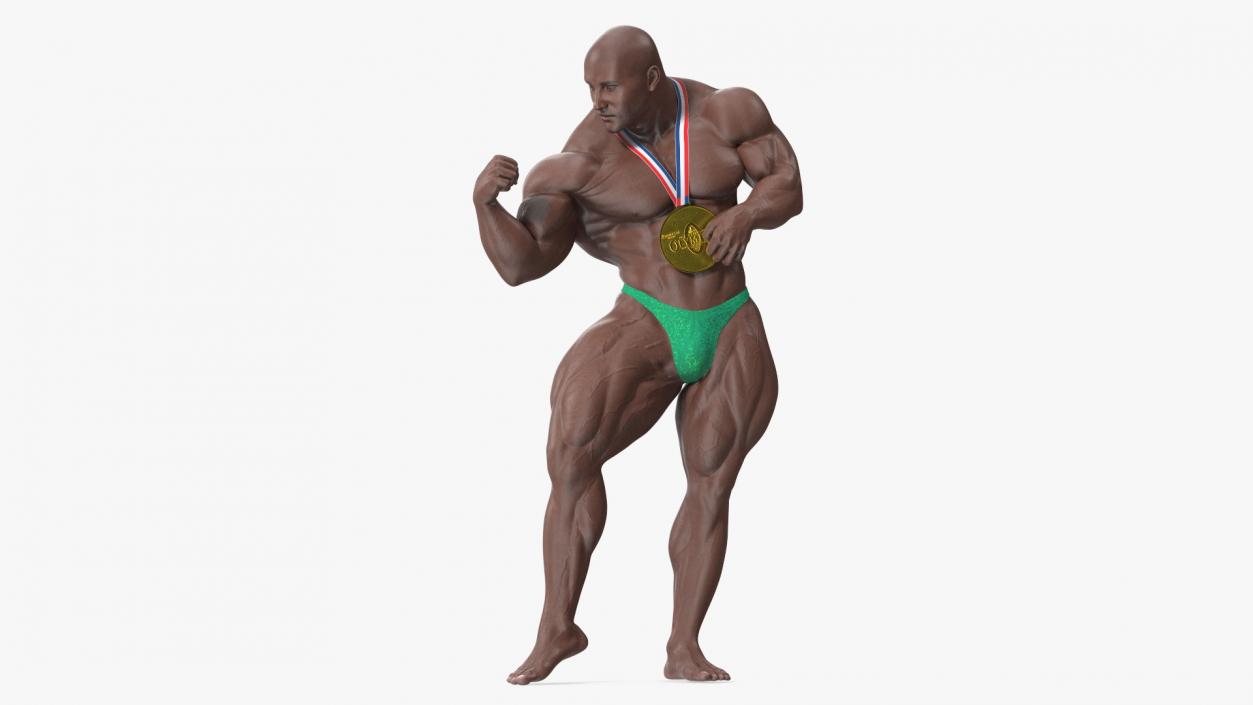 Muscular Bodybuilder Afro American Flexing Pose 3D