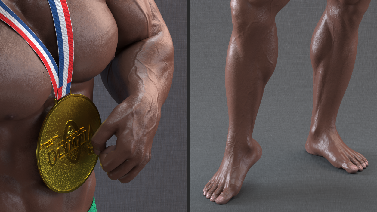 Muscular Bodybuilder Afro American Flexing Pose 3D