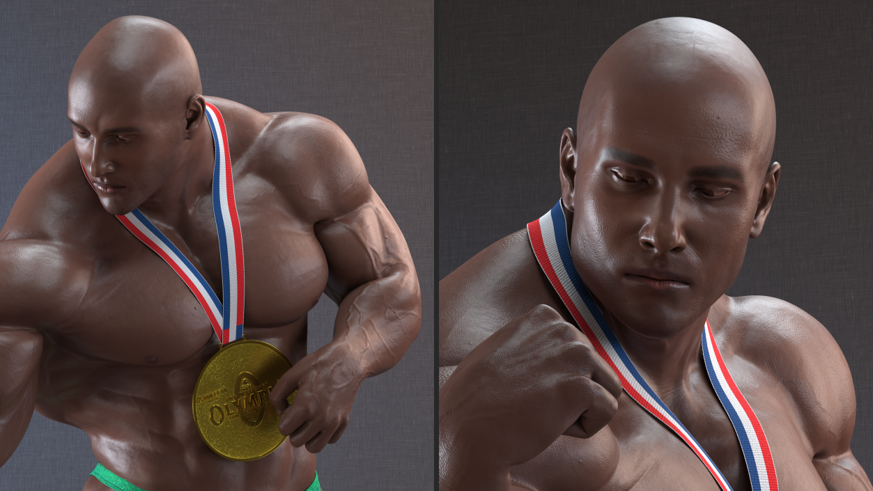 Muscular Bodybuilder Afro American Flexing Pose 3D