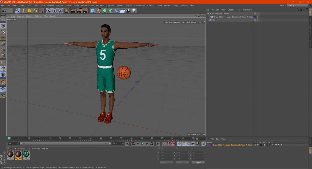 Light Skin Teenager Basketball Player T Pose 3D model