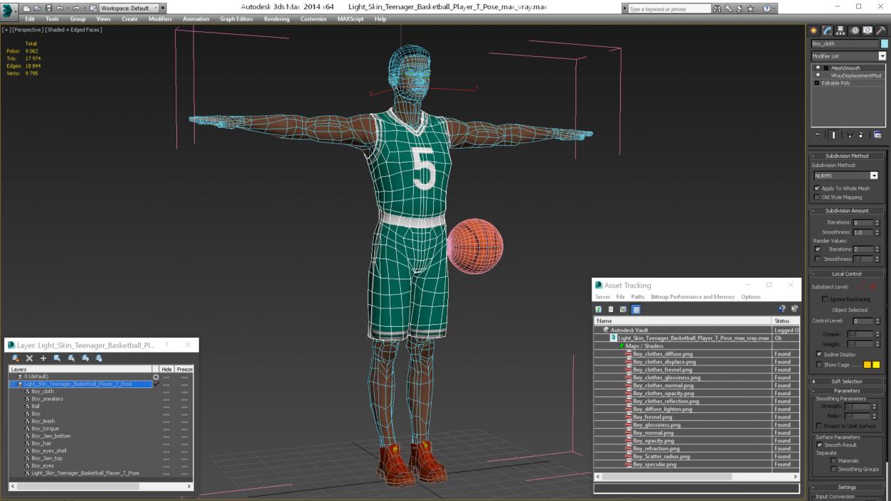 Light Skin Teenager Basketball Player T Pose 3D model