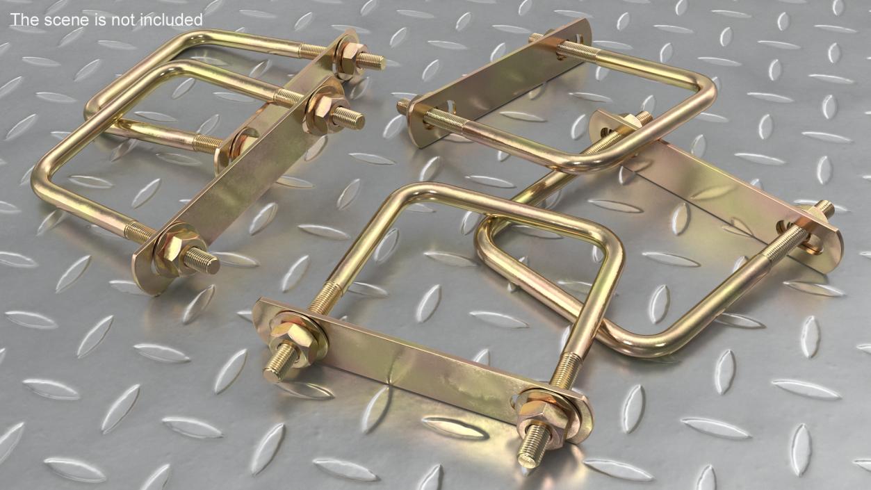 3D model Square U-shaped Bolt Brackets Boat Brass