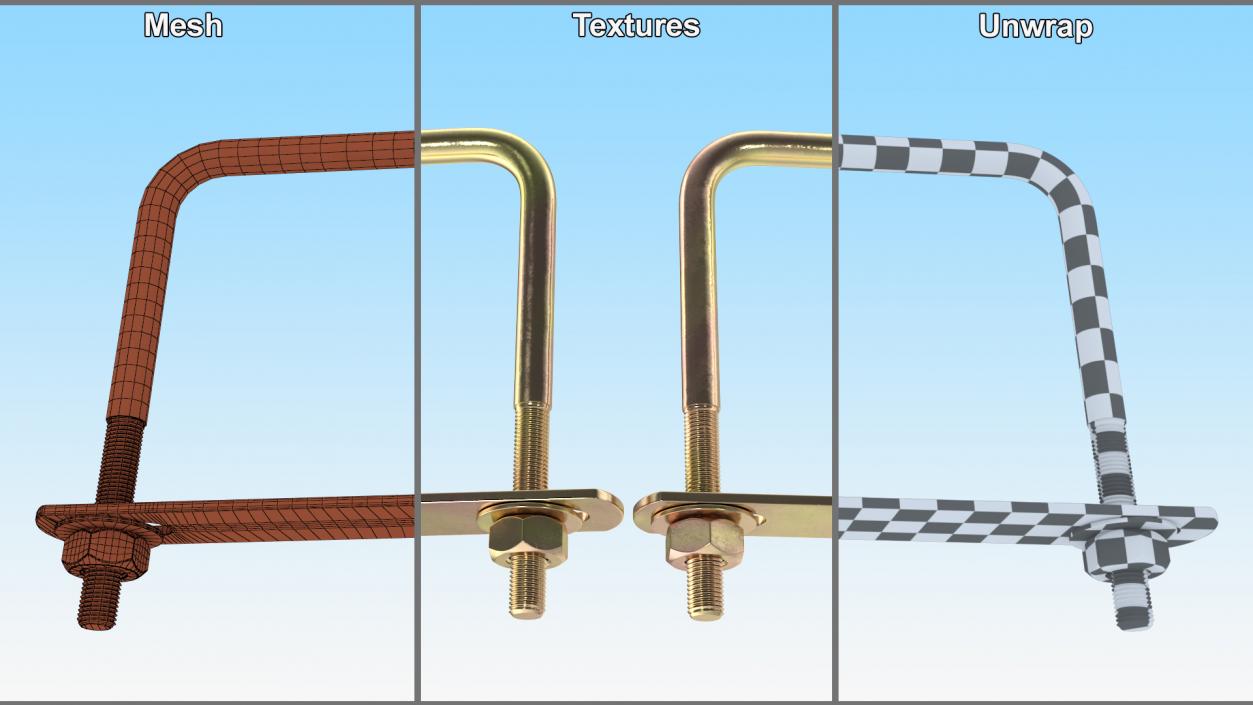 3D model Square U-shaped Bolt Brackets Boat Brass