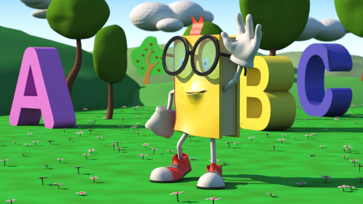 3D Yellow Book Character Waving Pose model