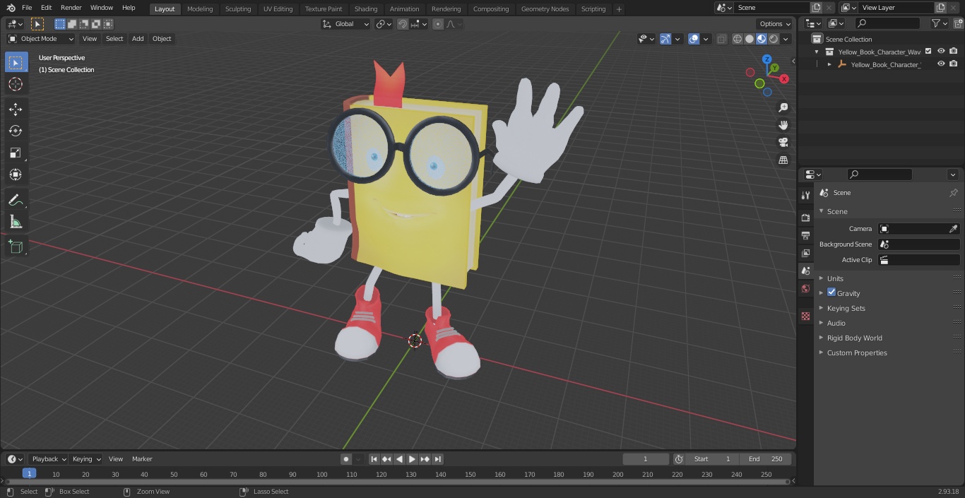 3D Yellow Book Character Waving Pose model