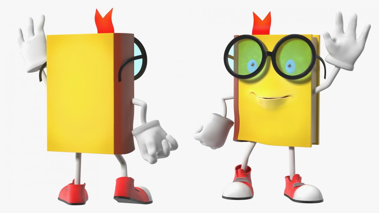 3D Yellow Book Character Waving Pose model