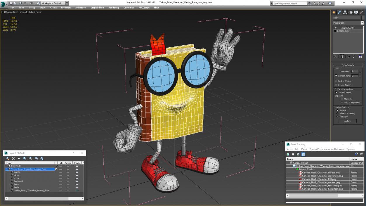 3D Yellow Book Character Waving Pose model