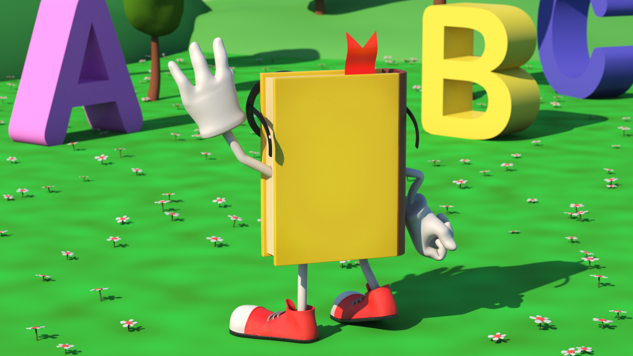 3D Yellow Book Character Waving Pose model