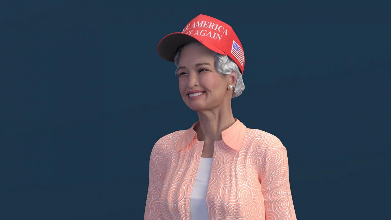 3D Chinese Grandma Everyday Style in Trump Hat model