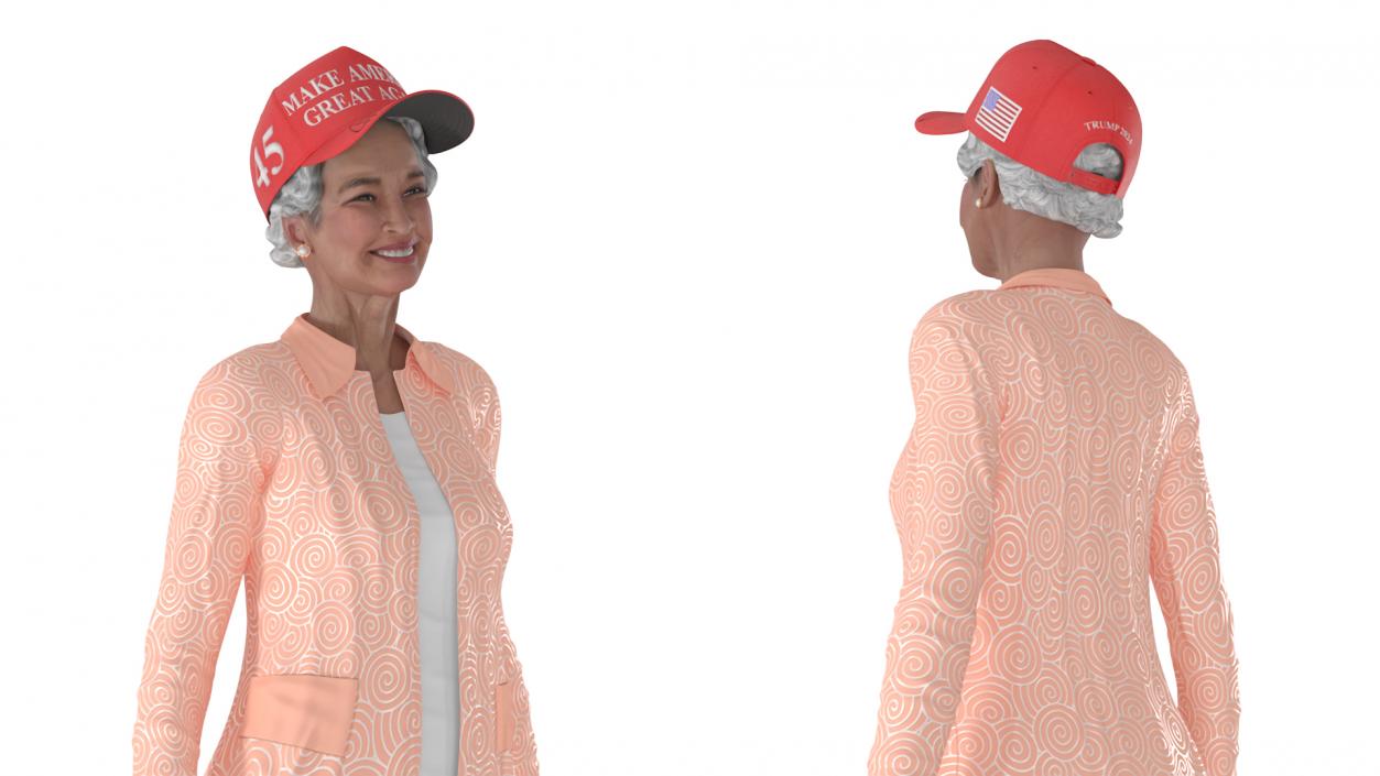 3D Chinese Grandma Everyday Style in Trump Hat model