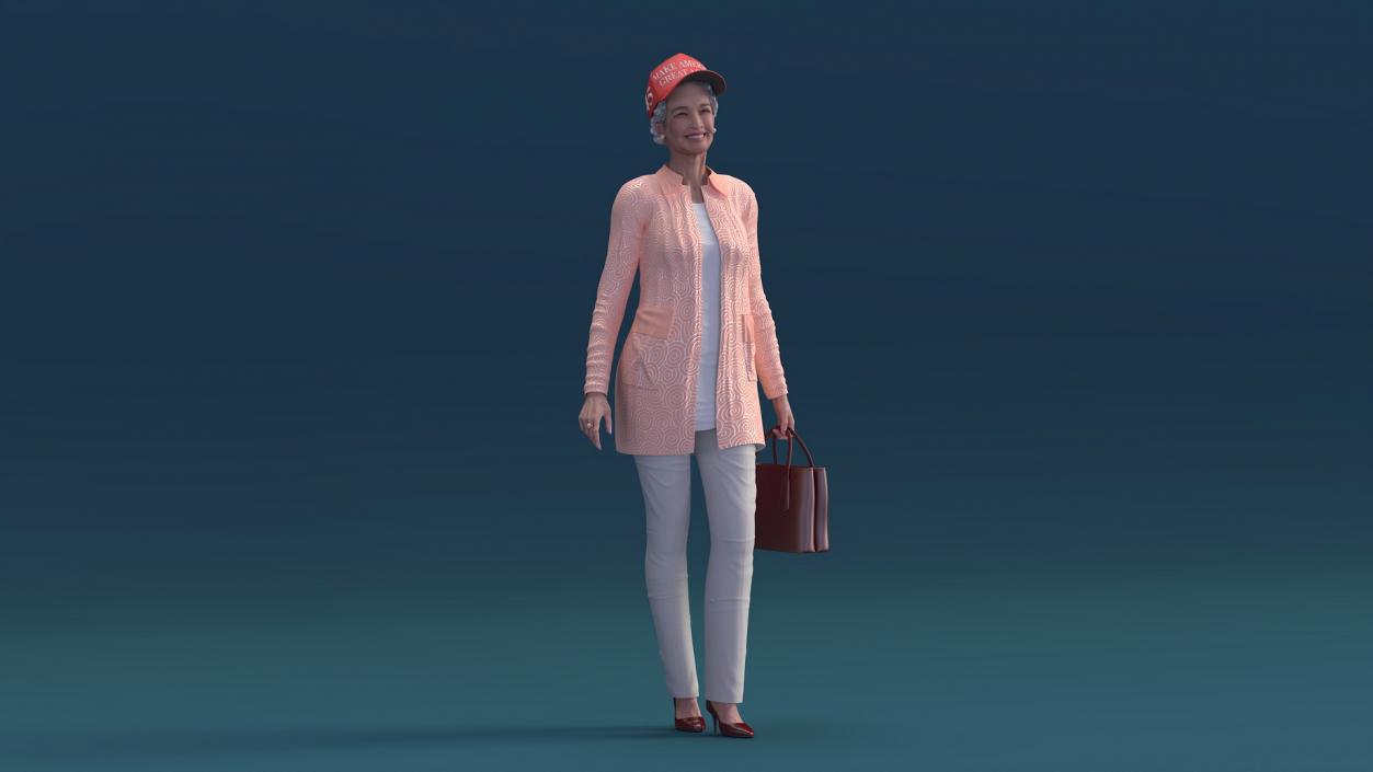 3D Chinese Grandma Everyday Style in Trump Hat model