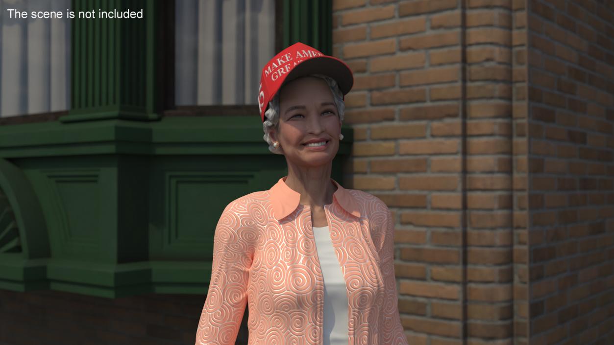 3D Chinese Grandma Everyday Style in Trump Hat model