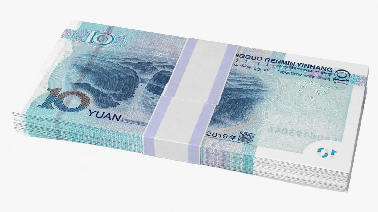 3D Pack of Chinese 10 Yuan 2019 Banknotes model