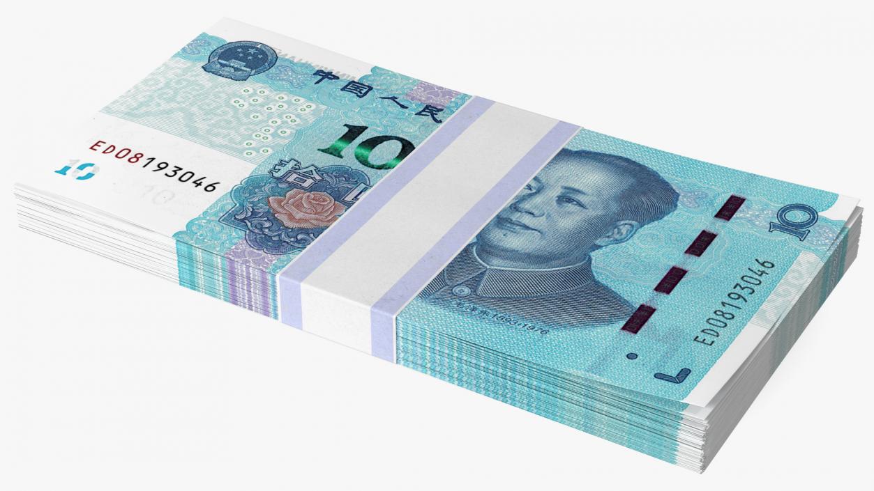 3D Pack of Chinese 10 Yuan 2019 Banknotes model