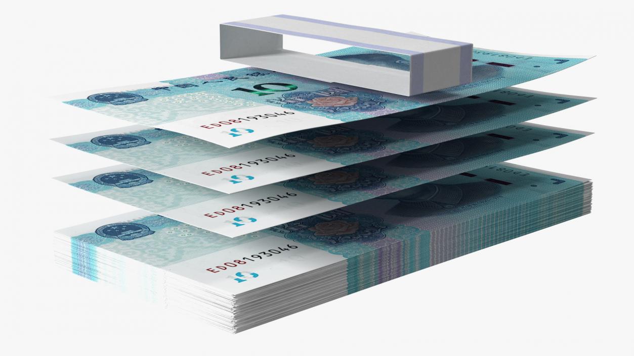 3D Pack of Chinese 10 Yuan 2019 Banknotes model