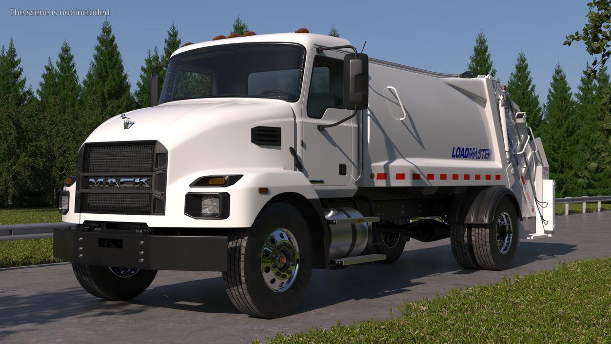 3D Mack MD6 Medium-Duty Garbage Truck Rigged