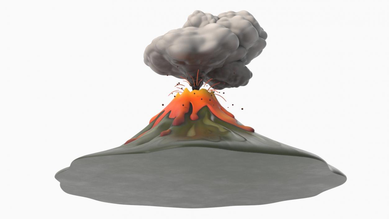 3D Stylized Erupting Volcano Green