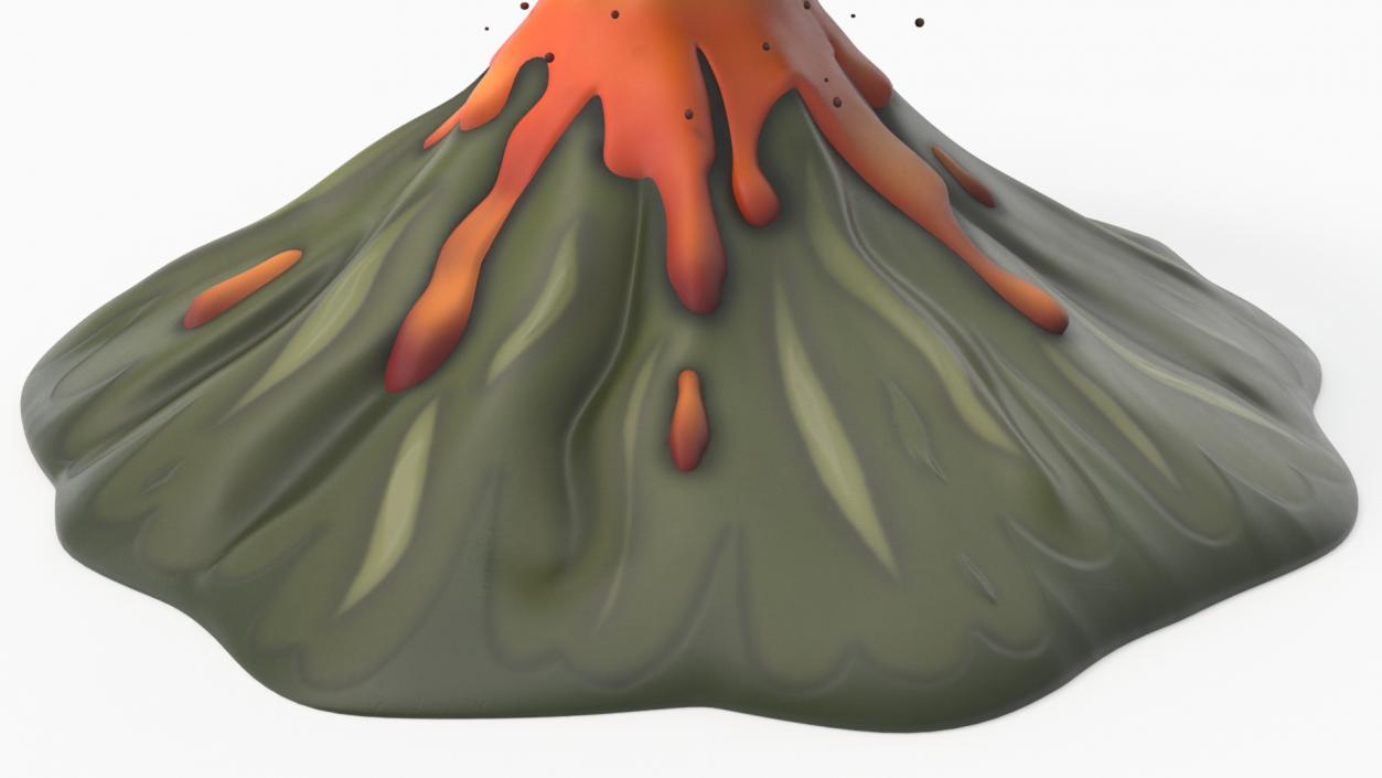 3D Stylized Erupting Volcano Green