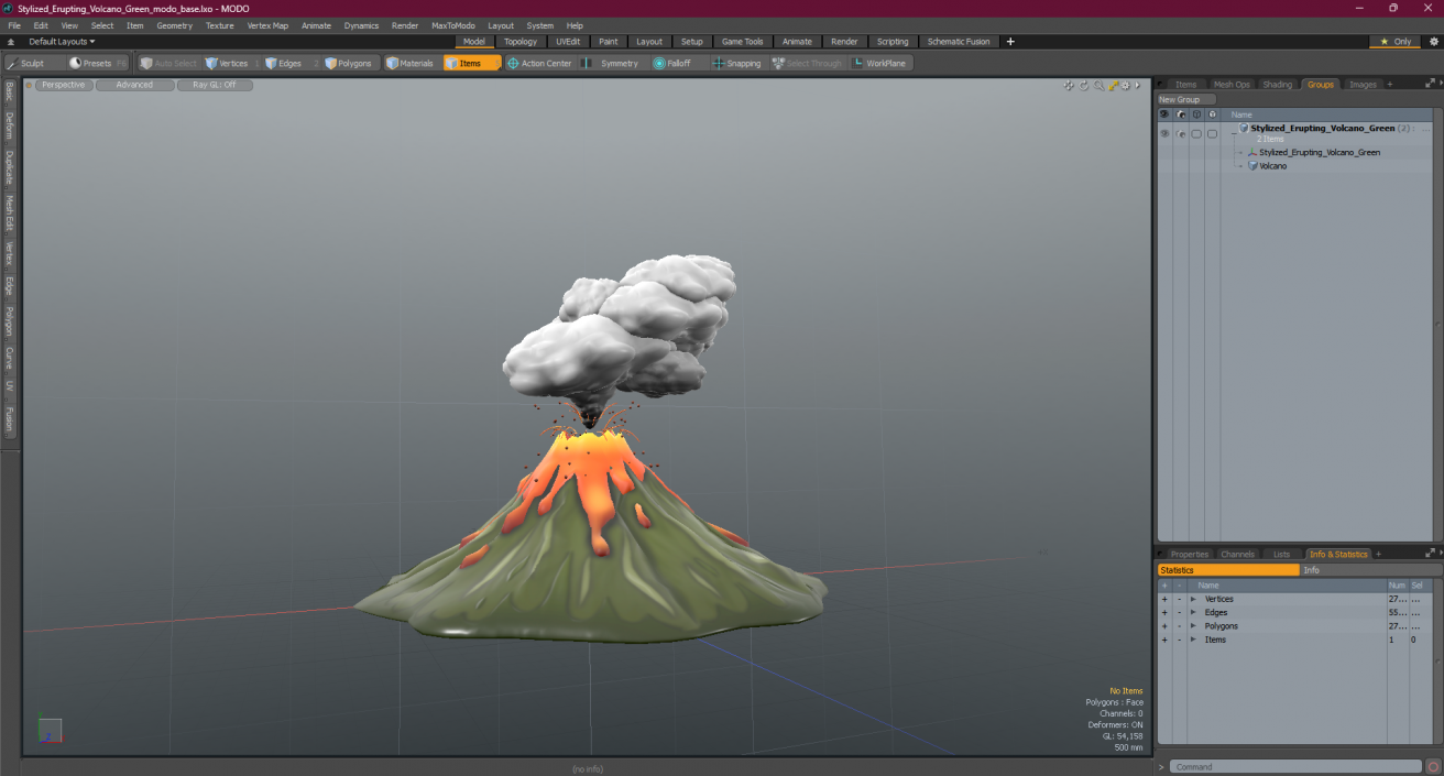 3D Stylized Erupting Volcano Green