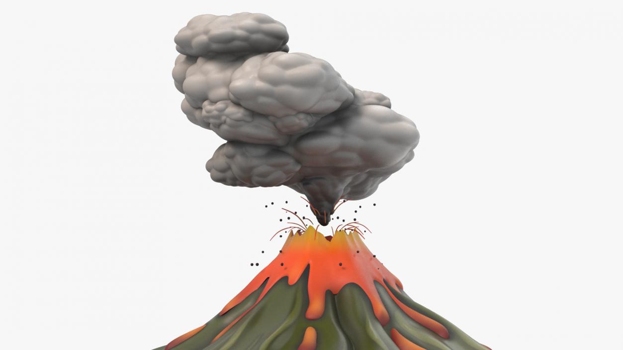 3D Stylized Erupting Volcano Green