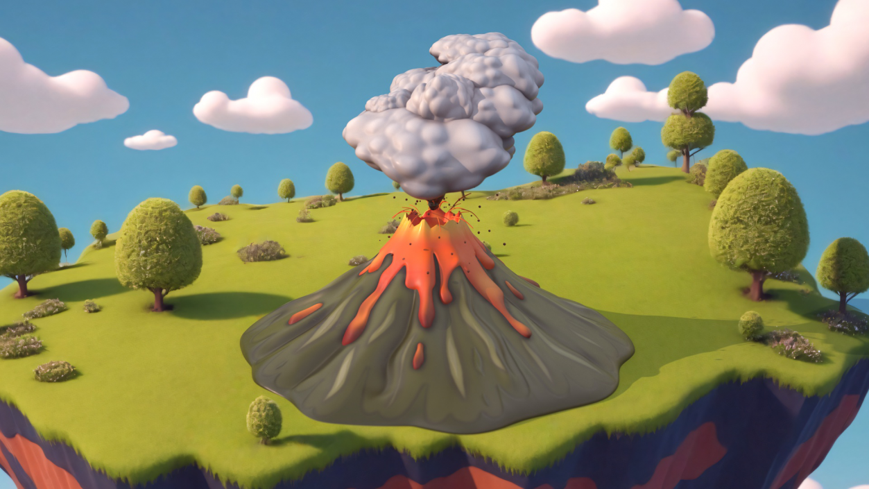 3D Stylized Erupting Volcano Green