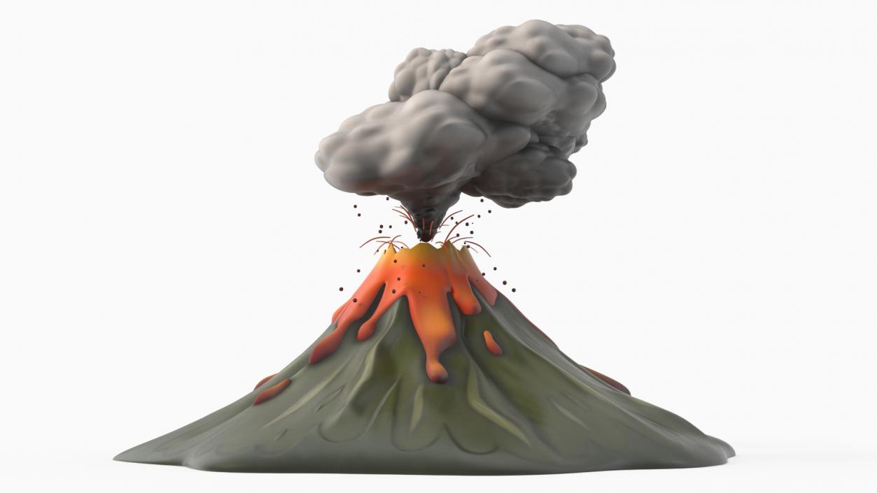 3D Stylized Erupting Volcano Green