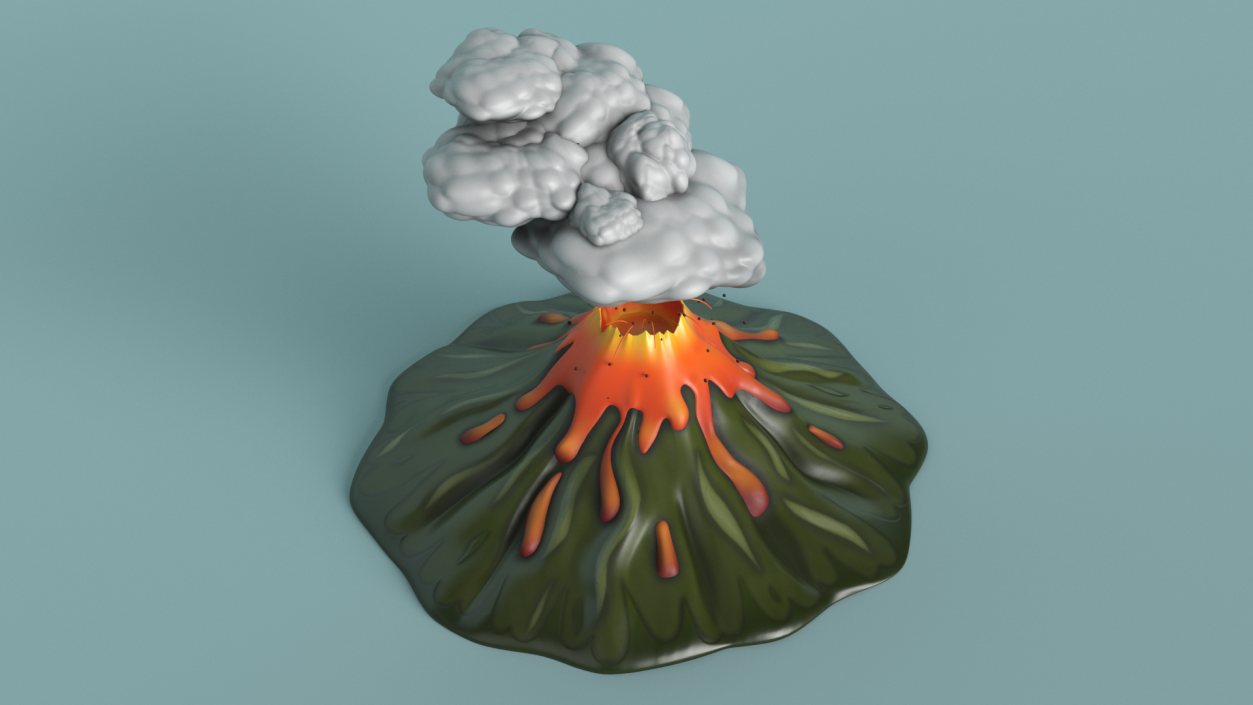 3D Stylized Erupting Volcano Green