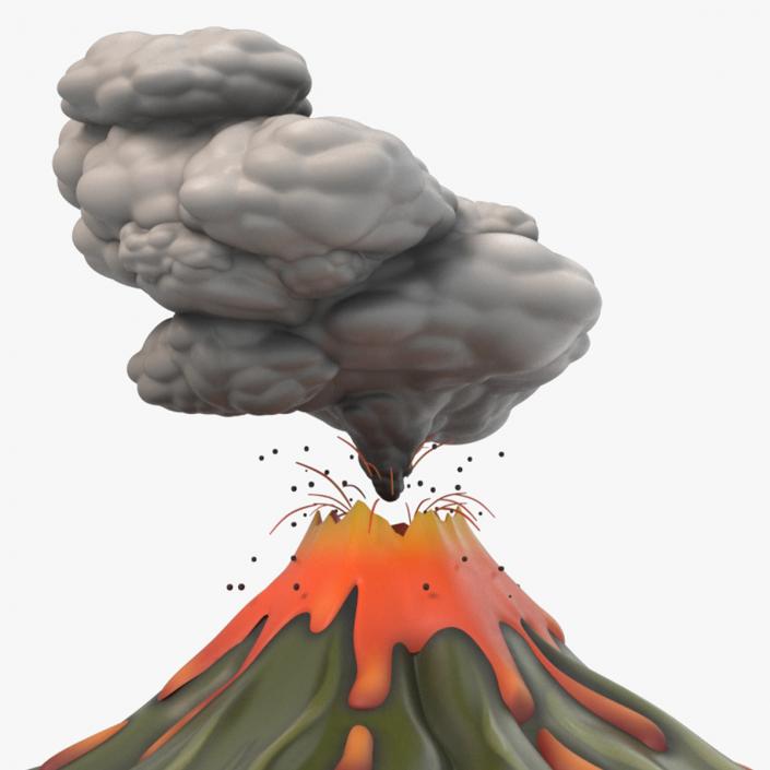 3D Stylized Erupting Volcano Green