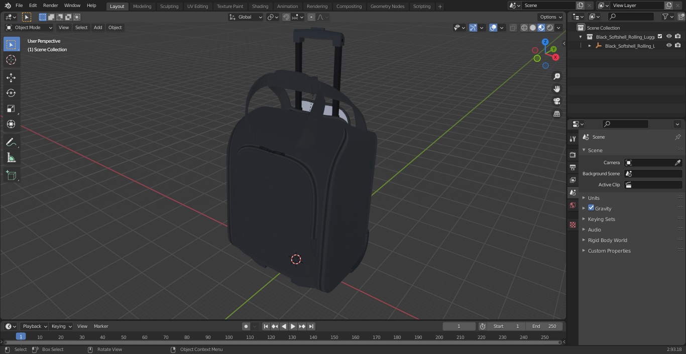 3D Black Softshell Rolling Luggage