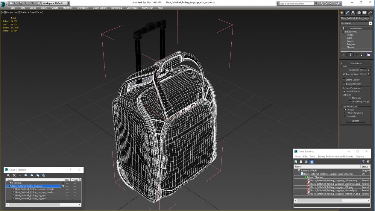 3D Black Softshell Rolling Luggage