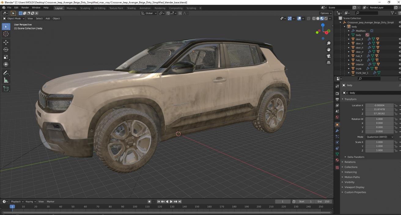 3D model Crossover Jeep Avenger Beige Dirty Simplified