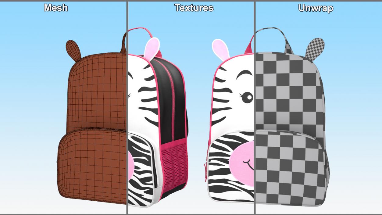 Cartoon Zebra Kids Backpack 3D