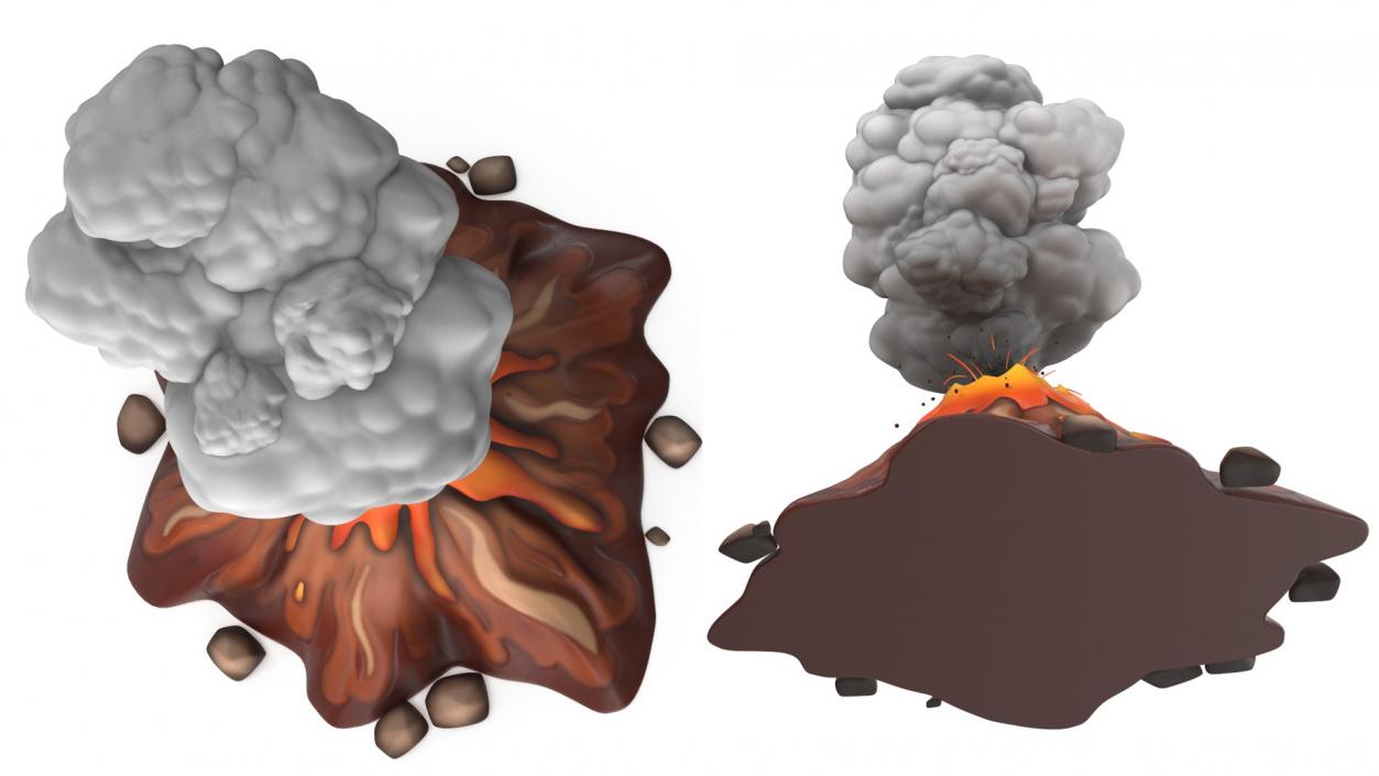 3D Brown Stylized Erupting Volcano with Lava and Smoke 2 model