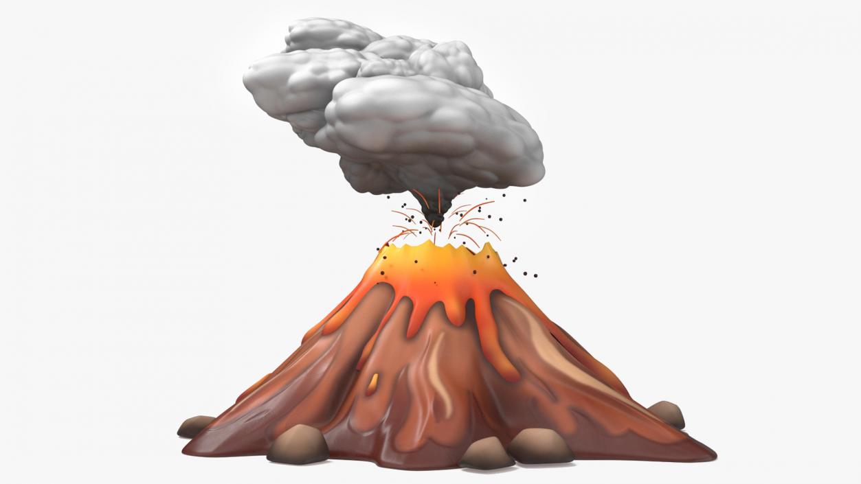 3D Brown Stylized Erupting Volcano with Lava and Smoke 2 model