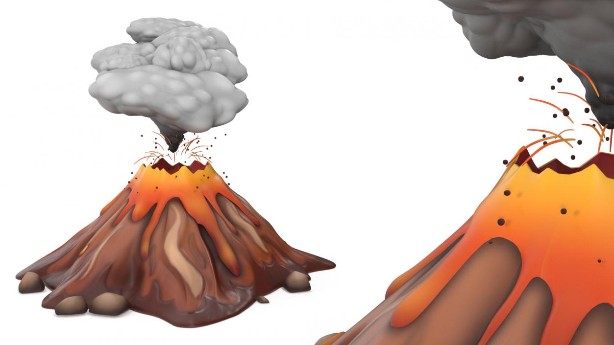 3D Brown Stylized Erupting Volcano with Lava and Smoke 2 model